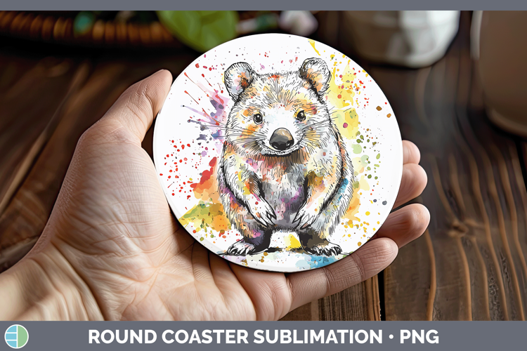 Watercolor Splash Wombat Round Coaster Sublimation Coaster D