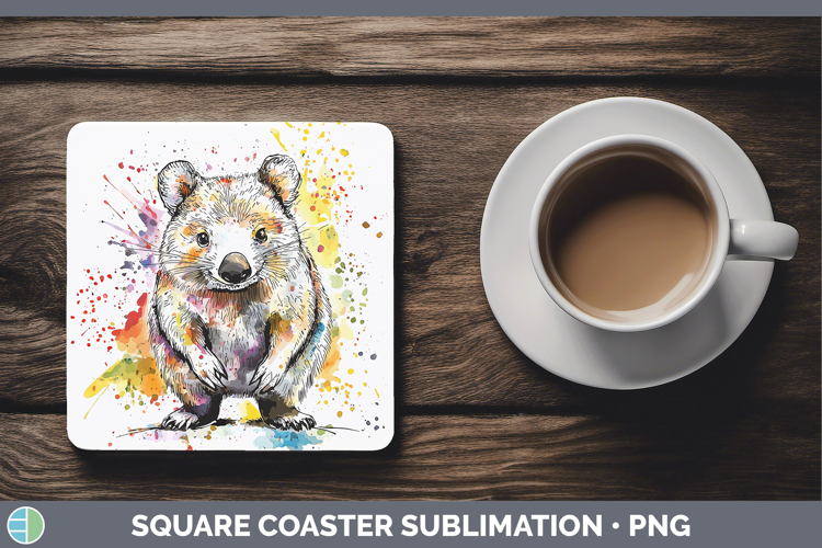 Watercolor Splash Wombat Square Coaster Sublimation Coaster