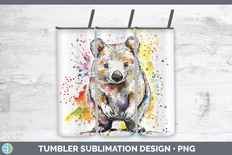 Watercolor Splash Wombat Tumbler Sublimation 20 oz Skinny Tu