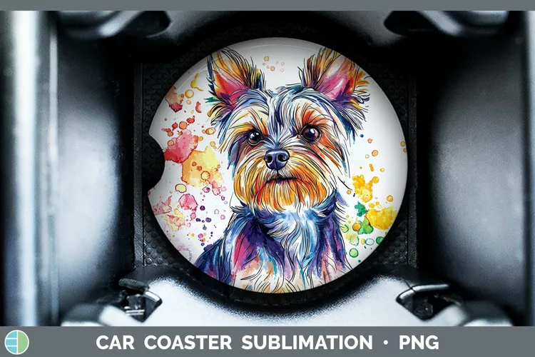 Watercolor Splash Yorkshire Terrier Car Coaster Sublimation