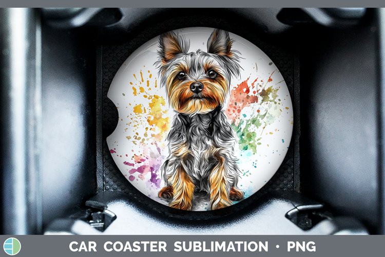 Watercolor Splash Yorkshire Terrier Car Coaster Sublimation