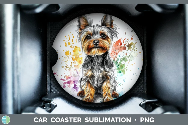 Watercolor Splash Yorkshire Terrier Car Coaster Sublimation