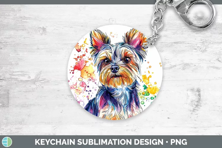 Watercolor Splash Yorkshire Terrier Keychain Sublimation Key