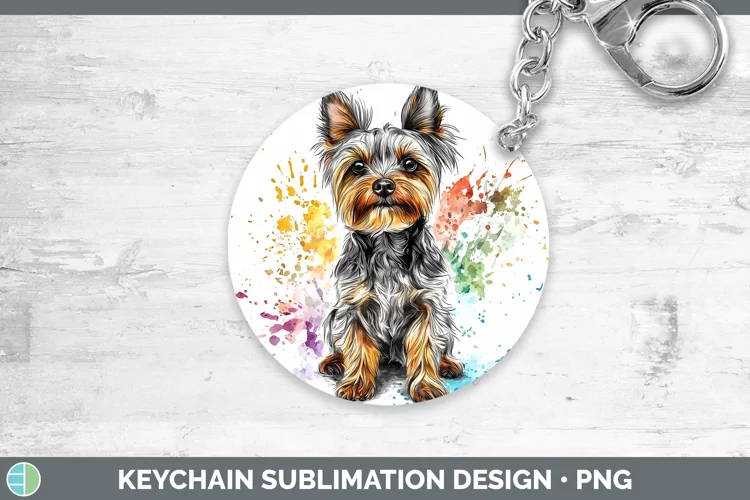 Watercolor Splash Yorkshire Terrier Keychain Sublimation Key