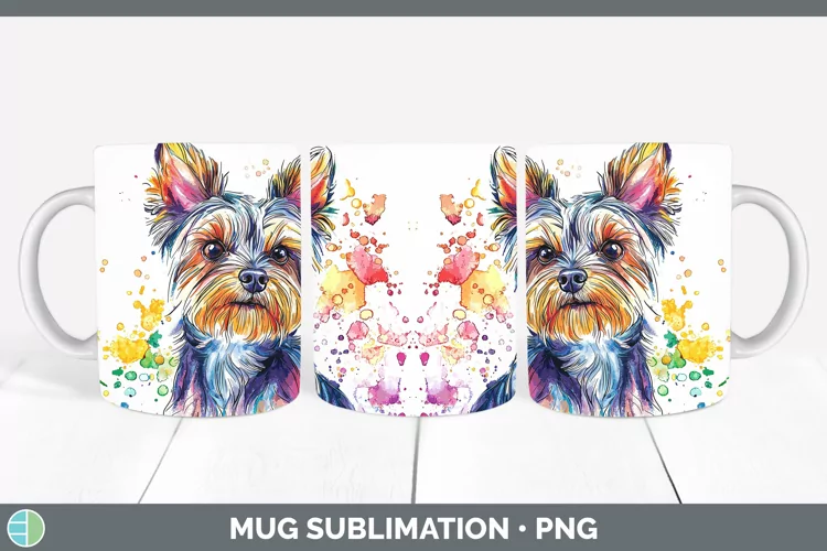 Watercolor Splash Yorkshire Terrier Mug Wrap Sublimation Cof