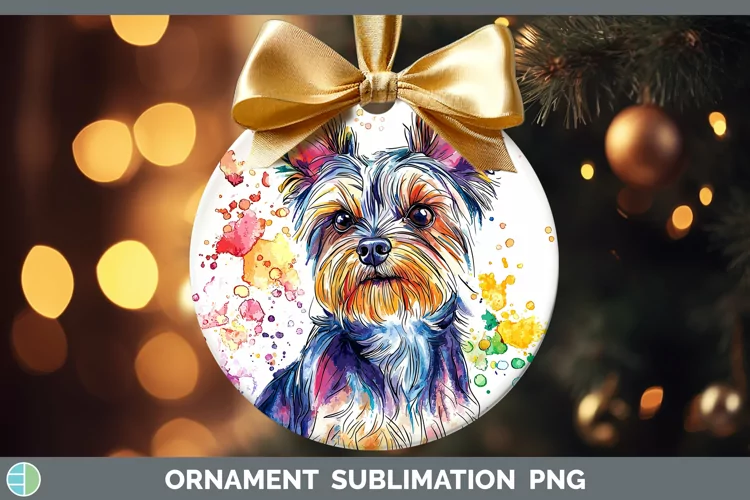 Watercolor Splash Yorkshire Terrier Ornament Sublimation Bau