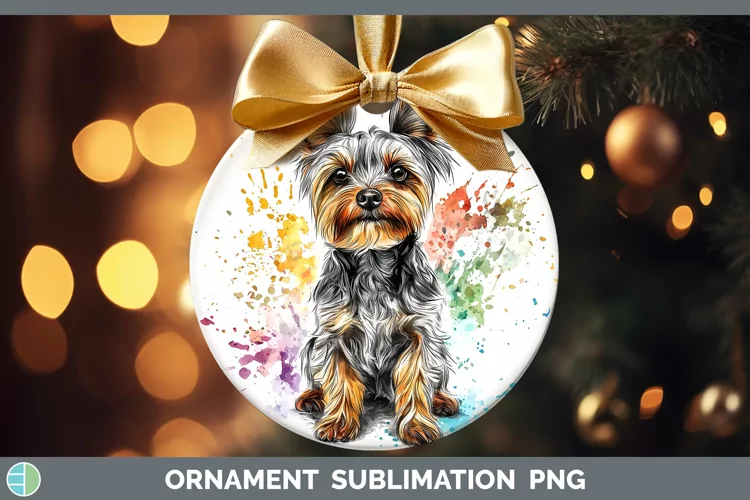 Watercolor Splash Yorkshire Terrier Ornament Sublimation Bau