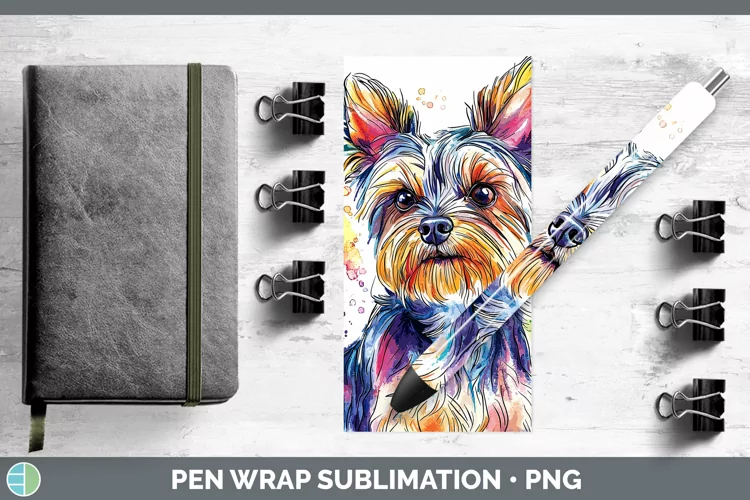 Watercolor Splash Yorkshire Terrier Pen Wrap Sublimation Pen