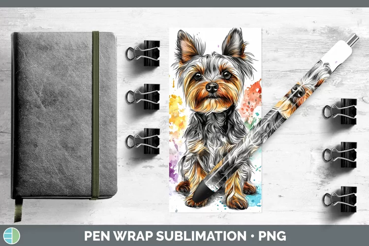 Watercolor Splash Yorkshire Terrier Pen Wrap Sublimation Pen