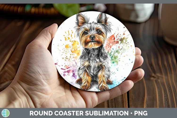 Watercolor Splash Yorkshire Terrier Round Coaster Sublimatio