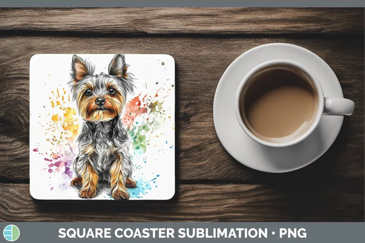 Watercolor Splash Yorkshire Terrier Square Coaster Sublimati