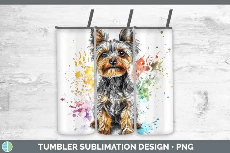 Watercolor Splash Yorkshire Terrier Tumbler Sublimation 20 o