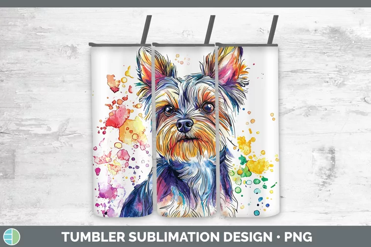 Watercolor Splash Yorkshire Terrier Tumbler Sublimation 20 o