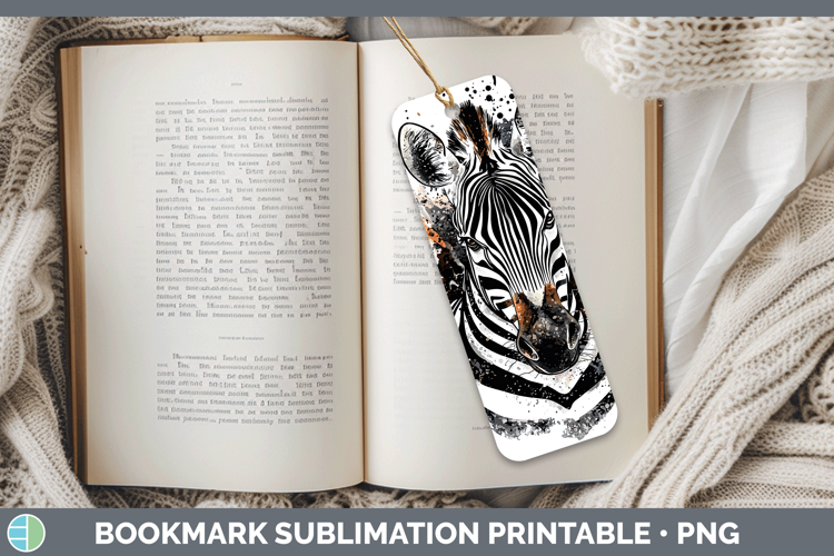 Watercolor Splash Zebra Bookmark Sublimation Printable Desig