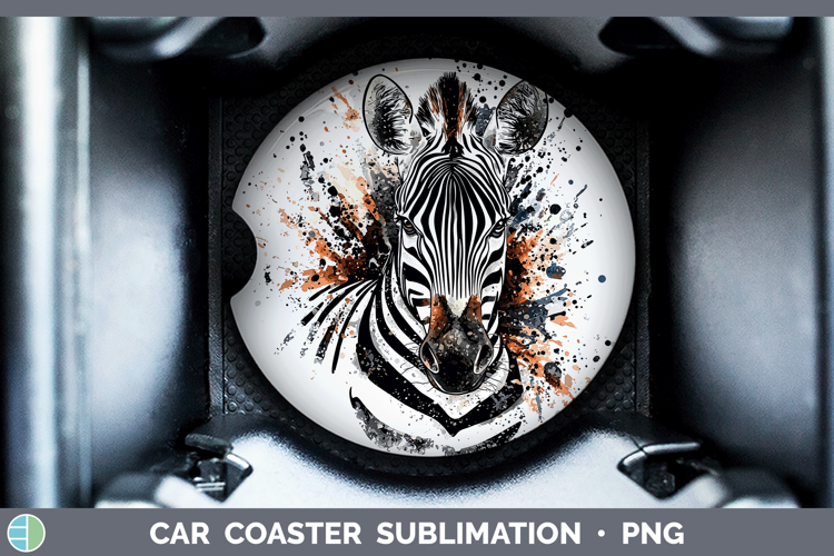 Watercolor Splash Zebra Car Coaster Sublimation Designs