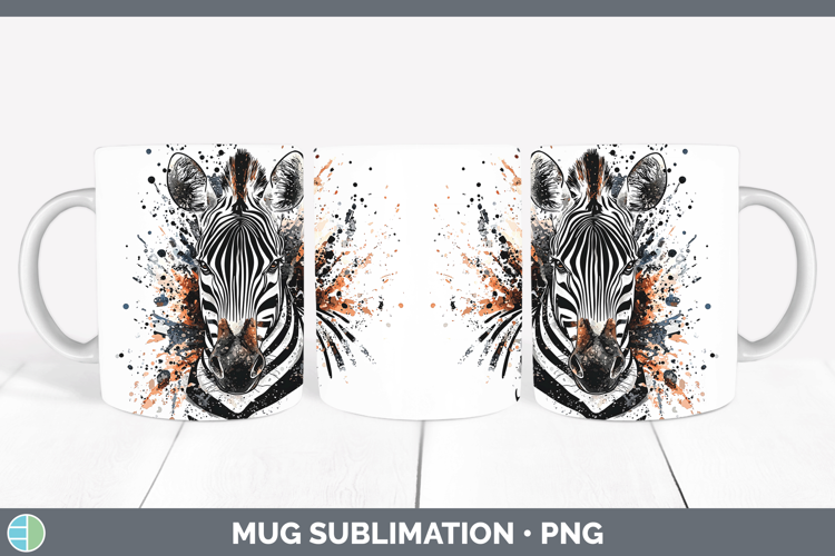 Watercolor Splash Zebra Mug Wrap Sublimation Coffee Cup Desi