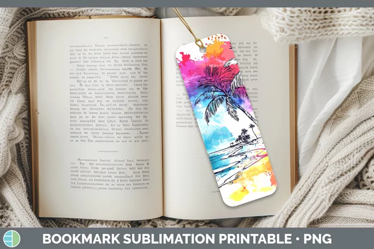 Watercolor Splatter Beach Bookmark Sublimation Printable Des