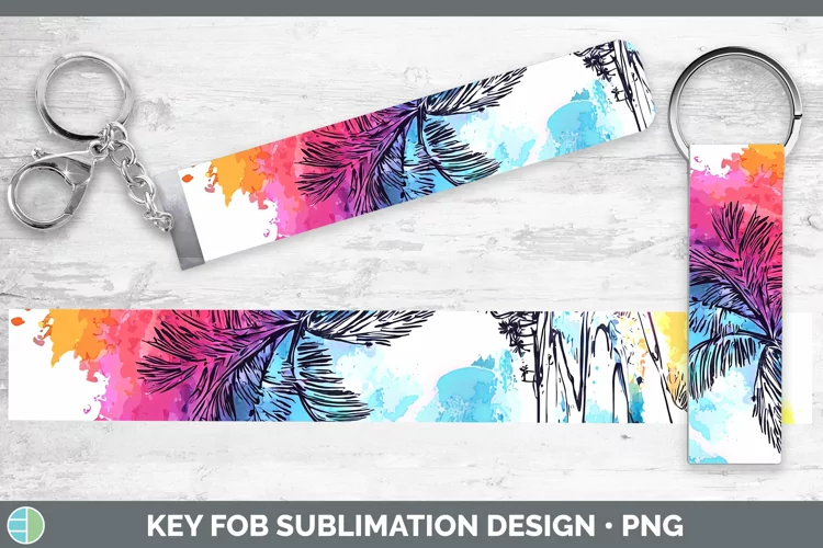 Watercolor Splatter Beach Key Fob Sublimation Wristlet Desig