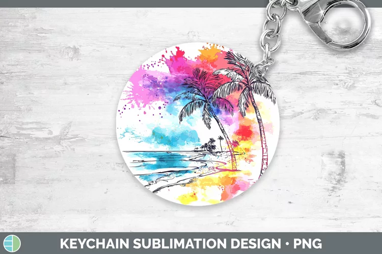 Watercolor Splatter Beach Keychain Sublimation Keyring Desig