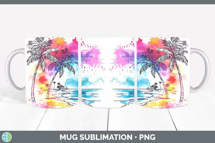 Watercolor Splatter Beach Mug Wrap Sublimation Coffee Cup De