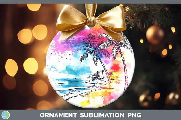 Watercolor Splatter Beach Ornament Sublimation Bauble Design