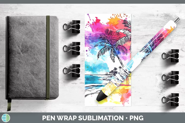 Watercolor Splatter Beach Pen Wrap Sublimation Pen Designs