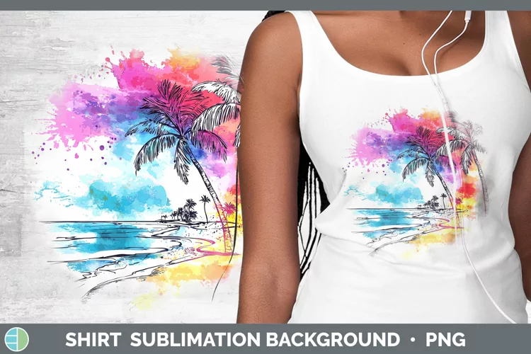 Watercolor Splatter Beach Shirt Sublimation Sublimation Back