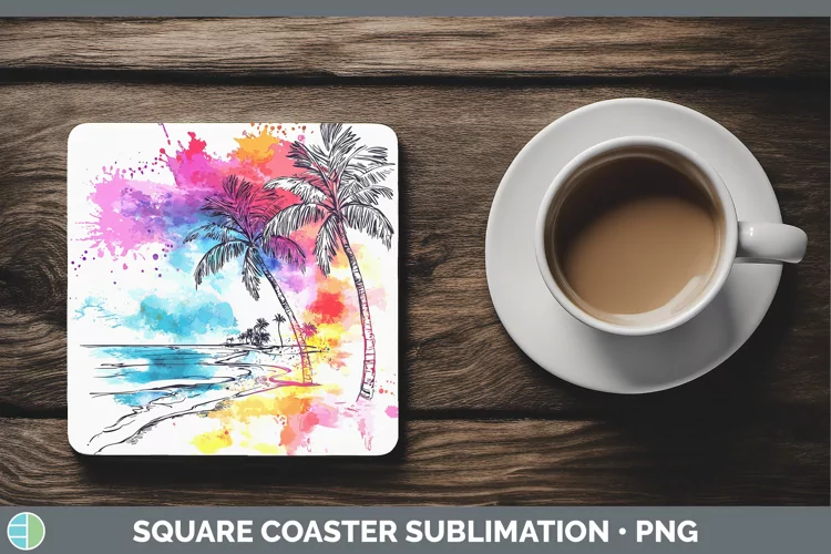 Watercolor Splatter Beach Square Coaster Sublimation Coaster