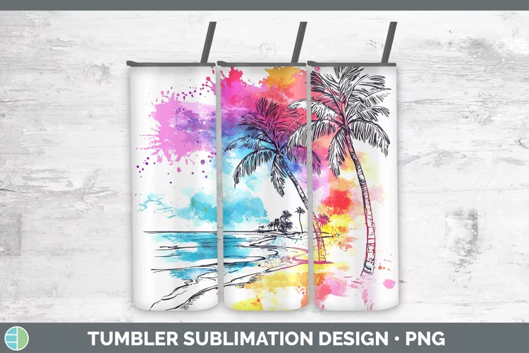 Watercolor Splatter Beach Tumbler Sublimation 20 oz Skinny T