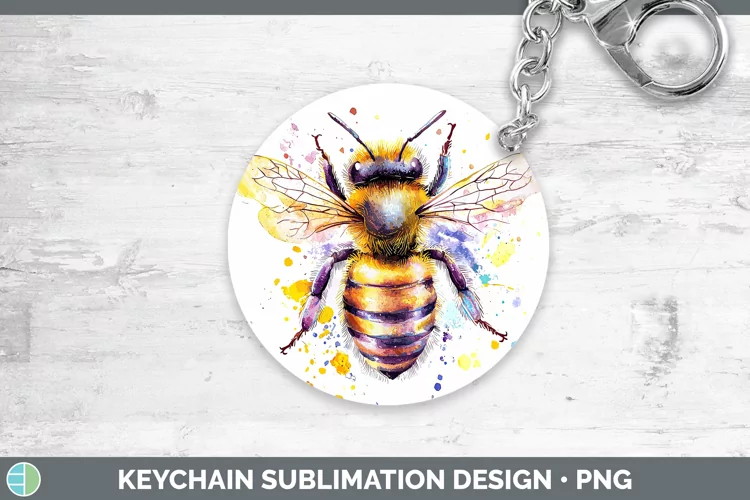 Watercolor Splatter Bee Keychain Sublimation Keyring Designs