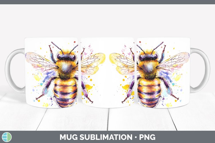 Watercolor Splatter Bee Mug Wrap Sublimation Coffee Cup Desi