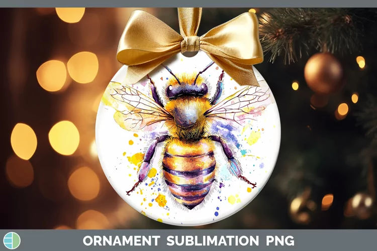 Watercolor Splatter Bee Ornament Sublimation Bauble Designs