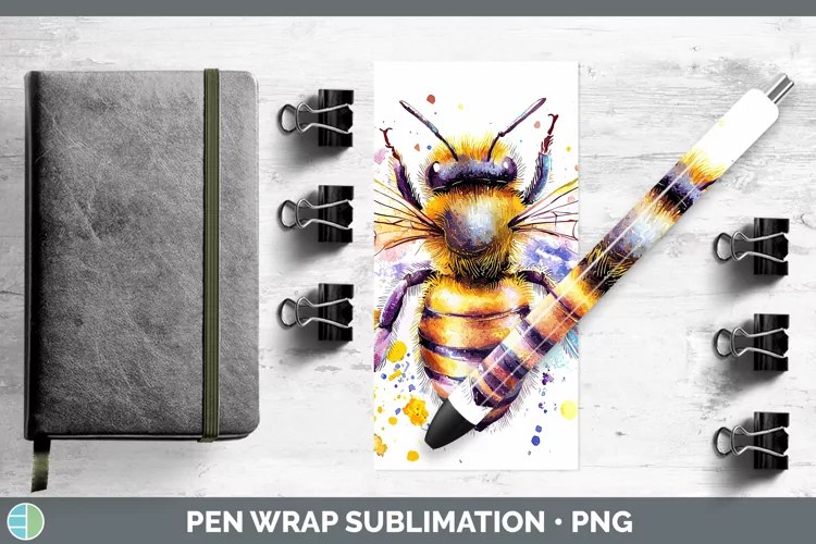 Watercolor Splatter Bee Pen Wrap Sublimation Pen Designs