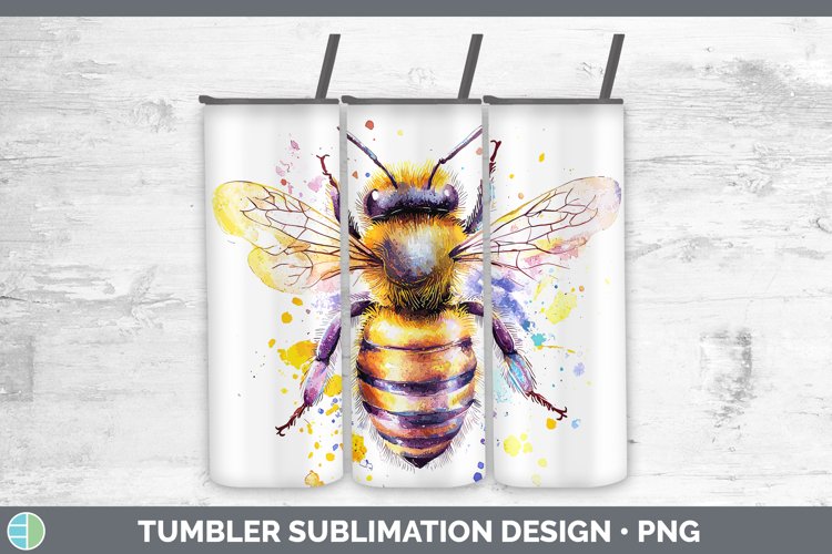 Watercolor Splatter Bee Tumbler Sublimation 20 oz Skinny Tum