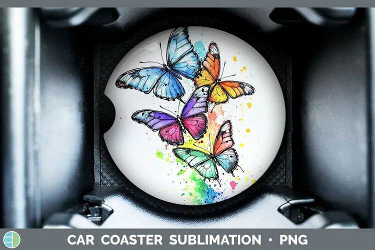 Watercolor Splatter Butterfly Car Coaster Sublimation Desig