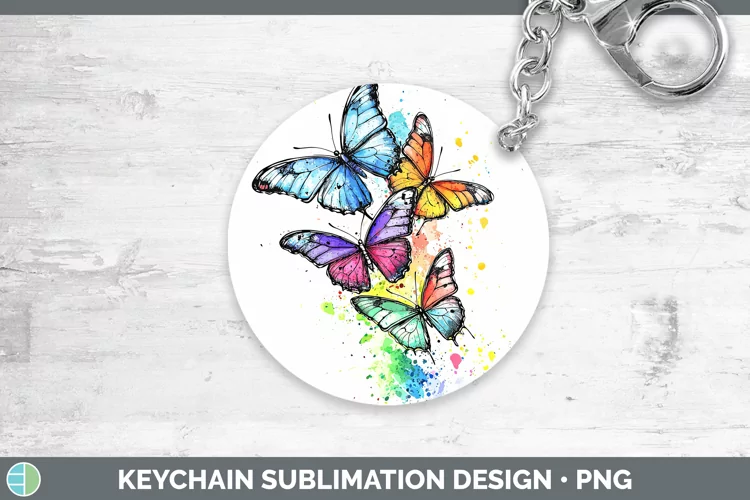 Watercolor Splatter Butterfly Keychain Sublimation Keyring D