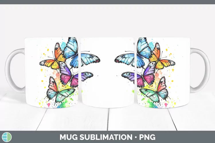 Watercolor Splatter Butterfly Mug Wrap Sublimation Coffee Cu