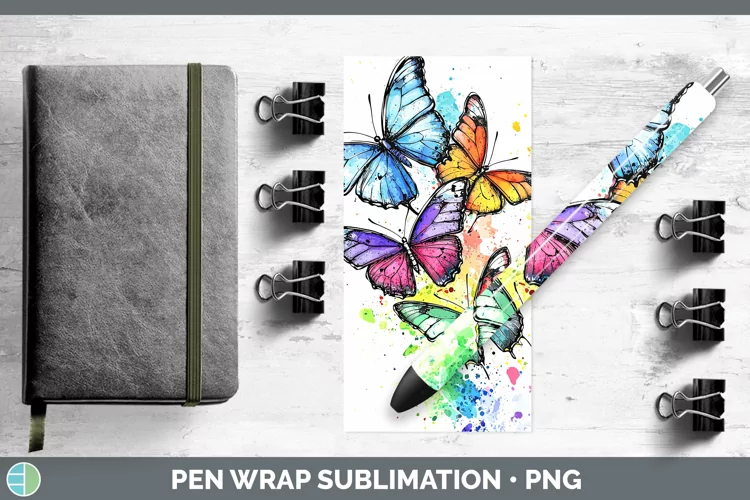 Watercolor Splatter Butterfly Pen Wrap Sublimation Pen Desig