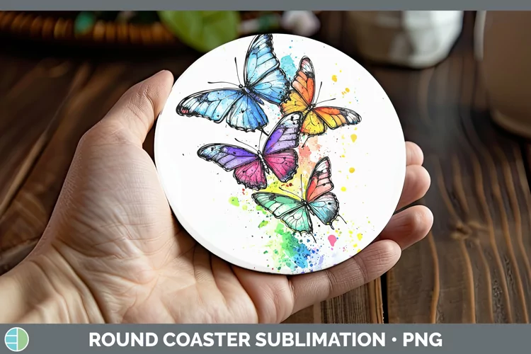 Watercolor Splatter Butterfly Round Coaster Sublimation Coas