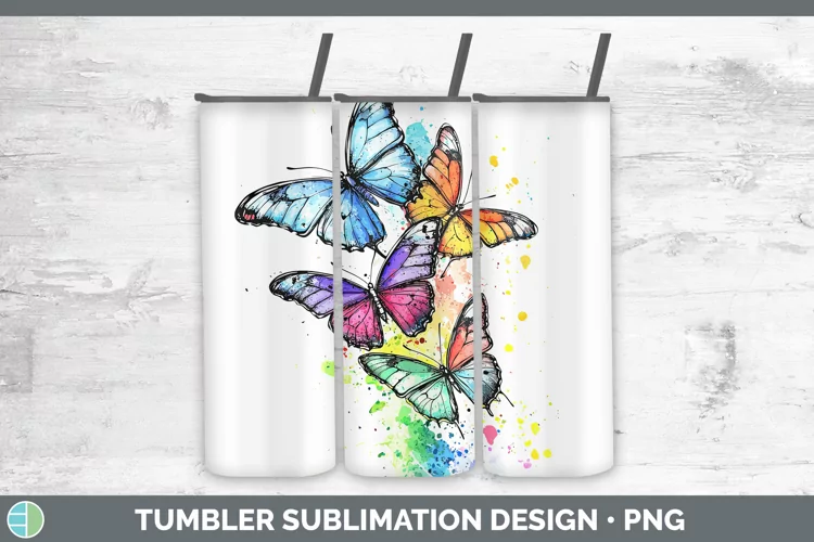 Watercolor Splatter Butterfly Tumbler Sublimation 20 oz Skin