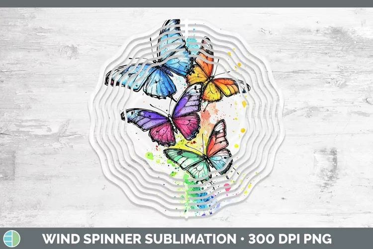Watercolor Splatter Butterfly Wind Spinner Sublimation Spinn