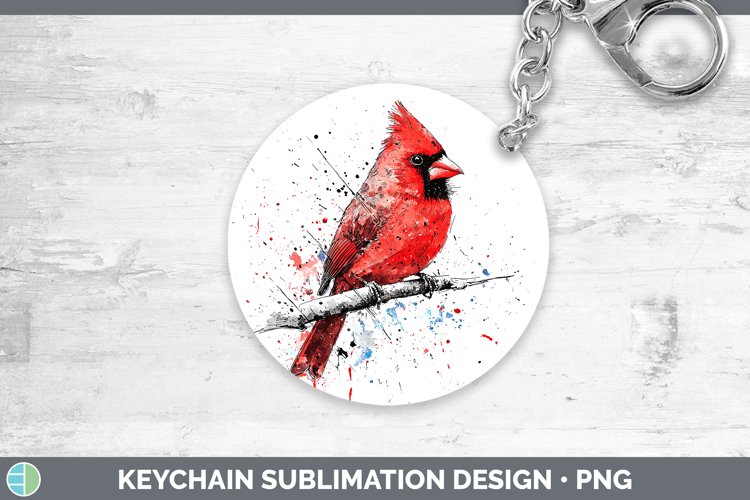 Watercolor Splatter Cardinal Keychain Sublimation Keyring De