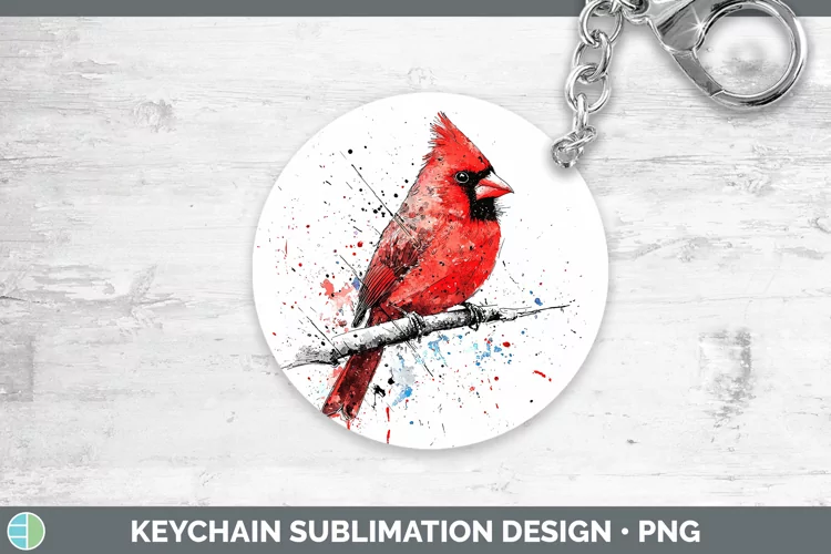 Watercolor Splatter Cardinal Keychain Sublimation Keyring De