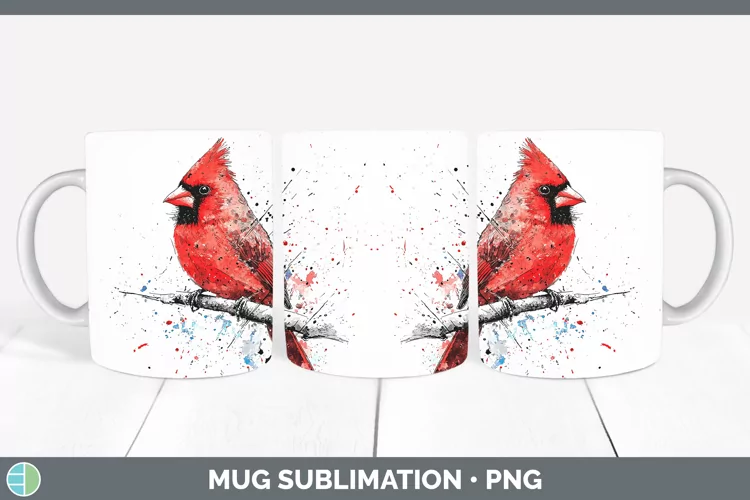 Watercolor Splatter Cardinal Mug Wrap Sublimation Coffee Cup