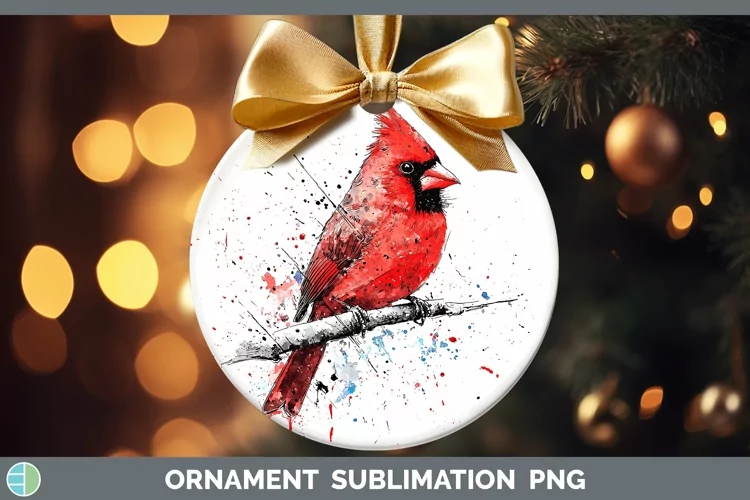 Watercolor Splatter Cardinal Ornament Sublimation Bauble Des