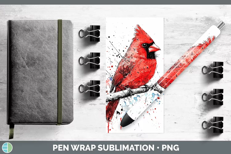 Watercolor Splatter Cardinal Pen Wrap Sublimation Pen Design
