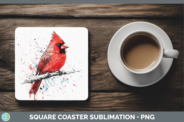 Watercolor Splatter Cardinal Square Coaster Sublimation Coas