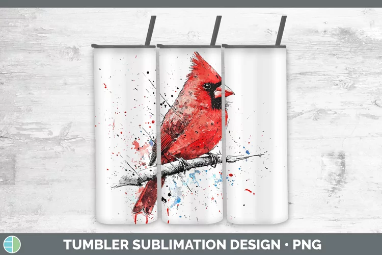 Watercolor Splatter Cardinal Tumbler Sublimation 20 oz Skinn