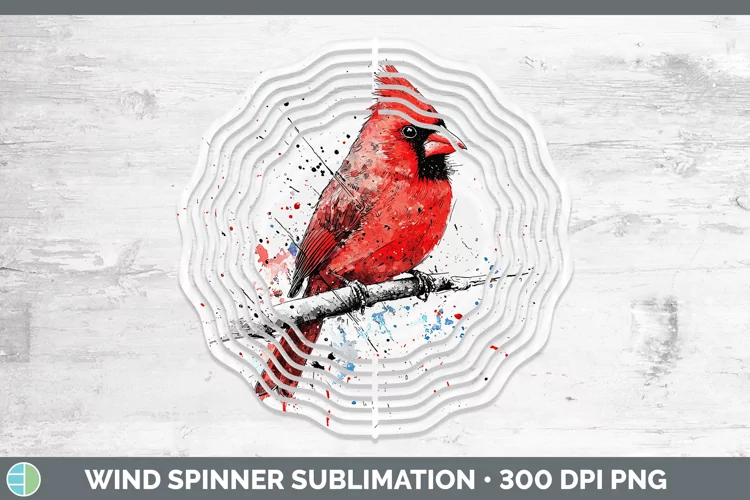 Watercolor Splatter Cardinal Wind Spinner Sublimation Spinne
