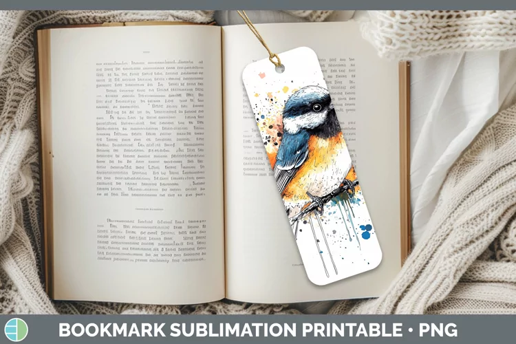 Watercolor Splatter Chickadee Bookmark Sublimation Printable